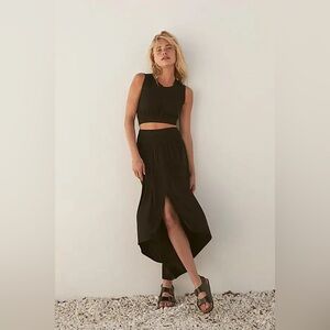 Free People Beach Morningside Set 2 piece Top + Skirt smocked elastic black XS